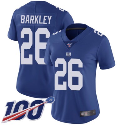 Nike New York Giants #26 Saquon Barkley Royal Blue Team Color Women's Stitched NFL 100th Season Vapor Limited Jersey